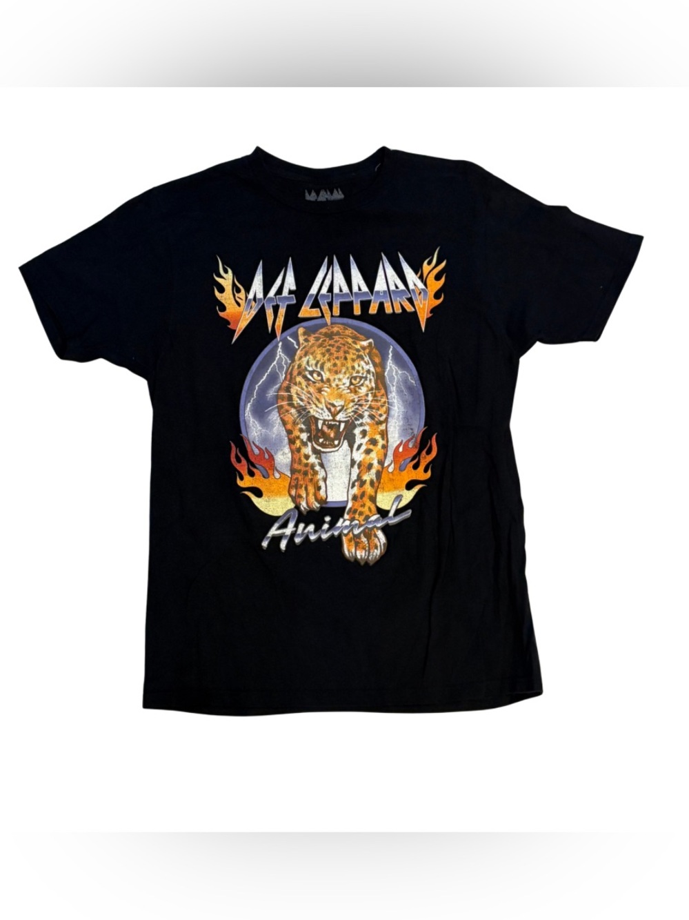 Def Leppard Animal T Shirt Mens Medium Black Leopard Flames Rock Band Tee